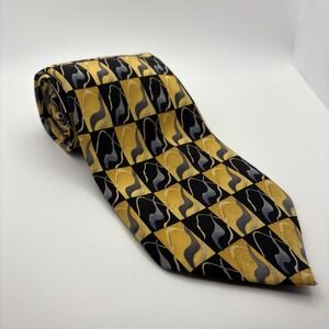 J. Garcia Silk Tie – Geometric Pattern Yellow, Grey & Black